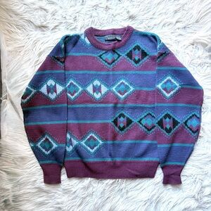Vintage Van Heusen Editions pullover crewneck knit sweater aztec 80s 90s M